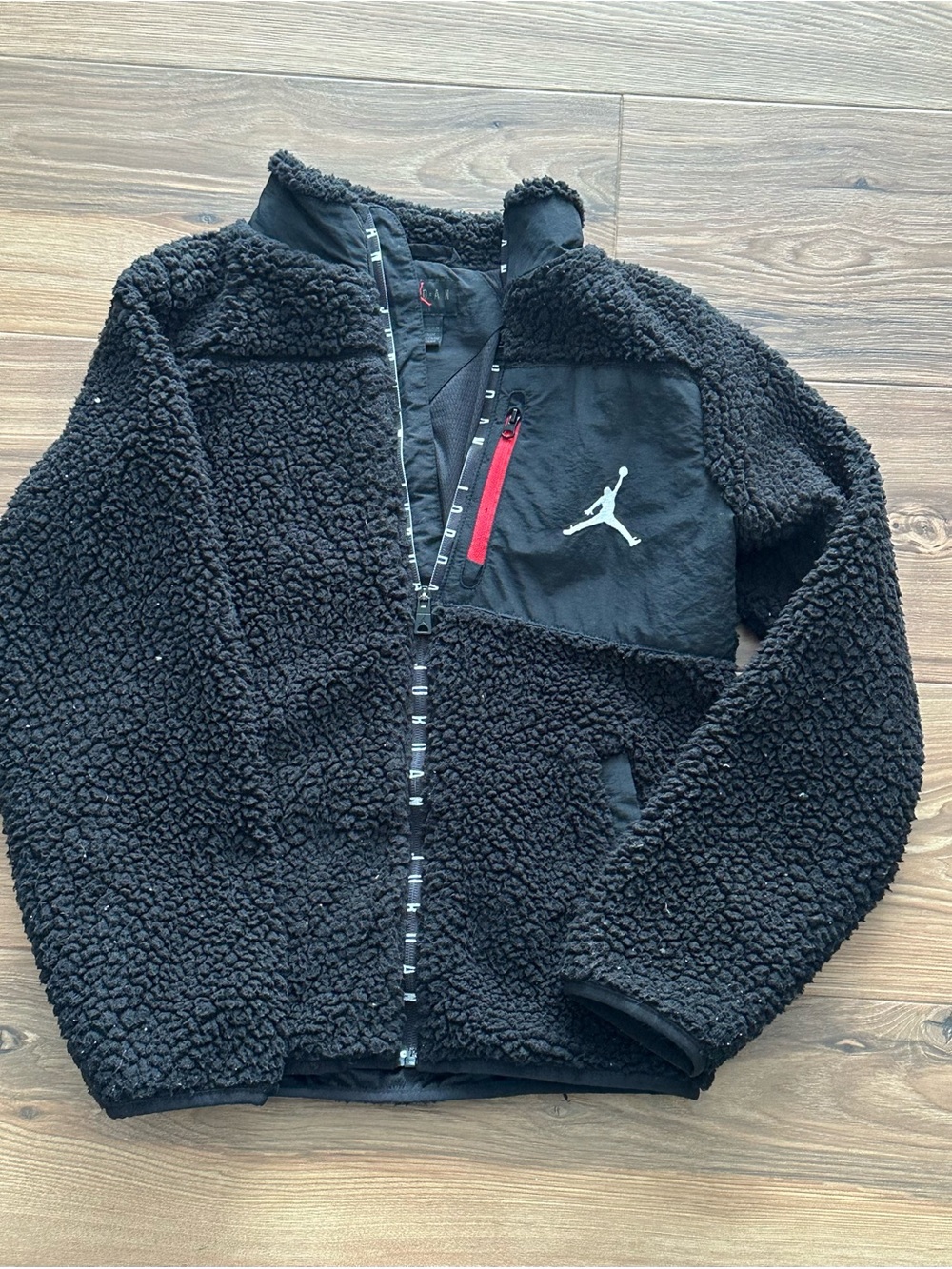 Jordan Black Sherpa Boys Jacket with Red Zip Accent